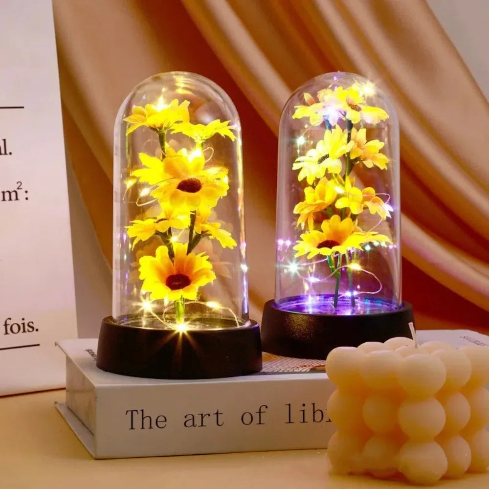 Moktan Sabai Sunflower LED Glass Dome Night Light Artificial Flower Graduation Gift Home Decor