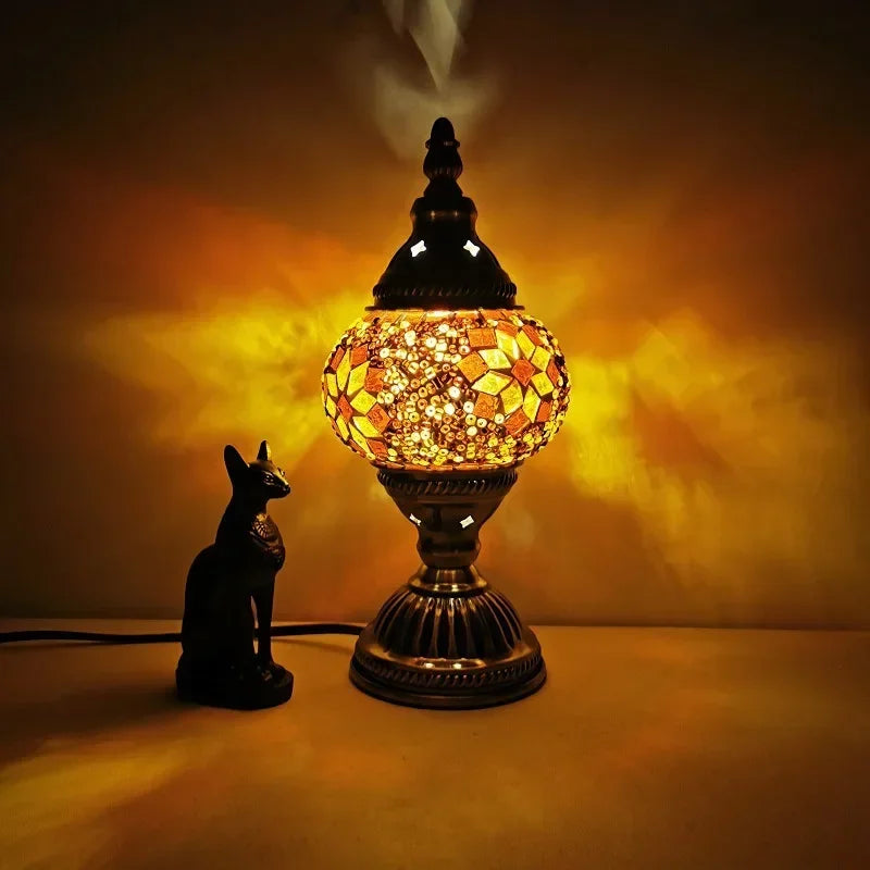 Moktan Sabai Turkish Stained Glass Table Lamp Mosaic Retro Bedside Cafe Decor Light power switch button