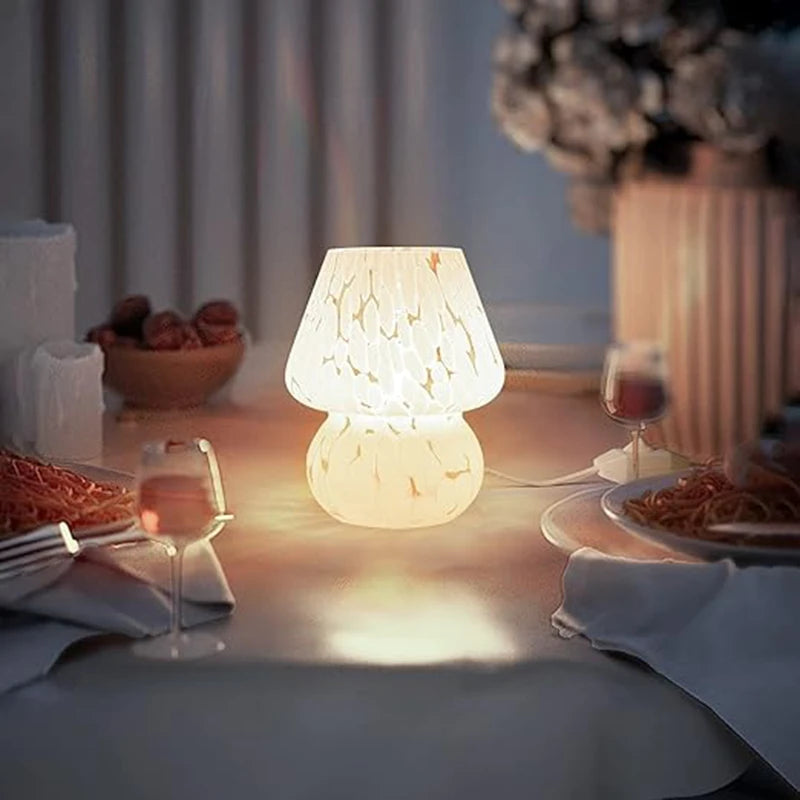 Moktan Sabai Nordic Mushroom Lamp Vintage Glass Bedside Night Light for Bedroom Living Room Brown