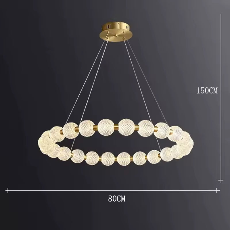 Moktan Sabai Alabaster Ring Chandelier – Gold Beaded LED Luxury Ceiling Light