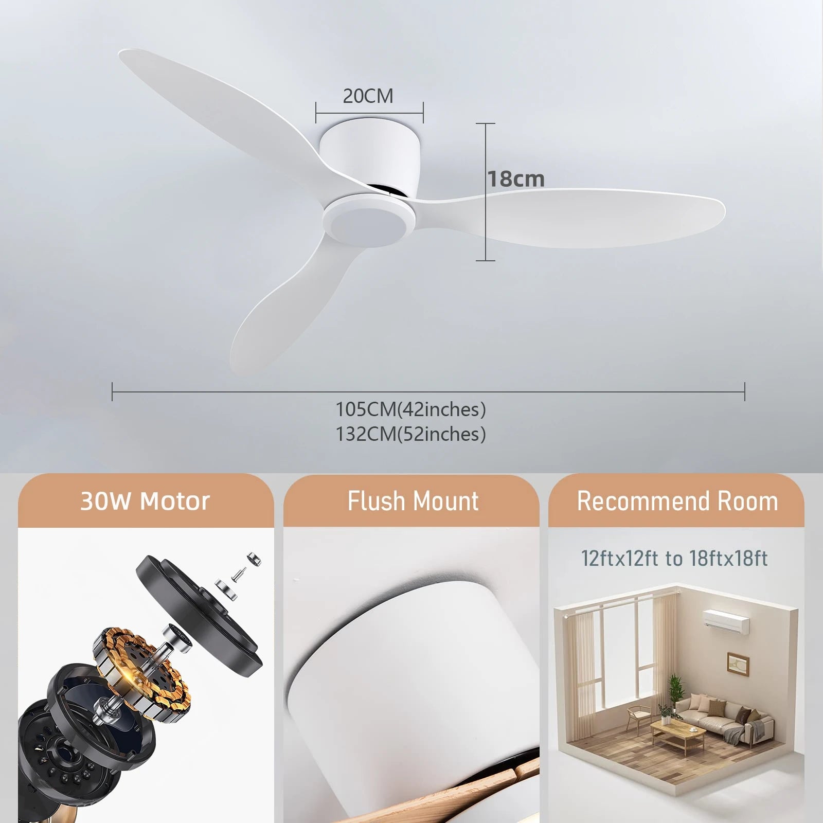 Moktan Sabai 42/52 Inch Ceiling Fan 6-Speed DC Motor Remote Control