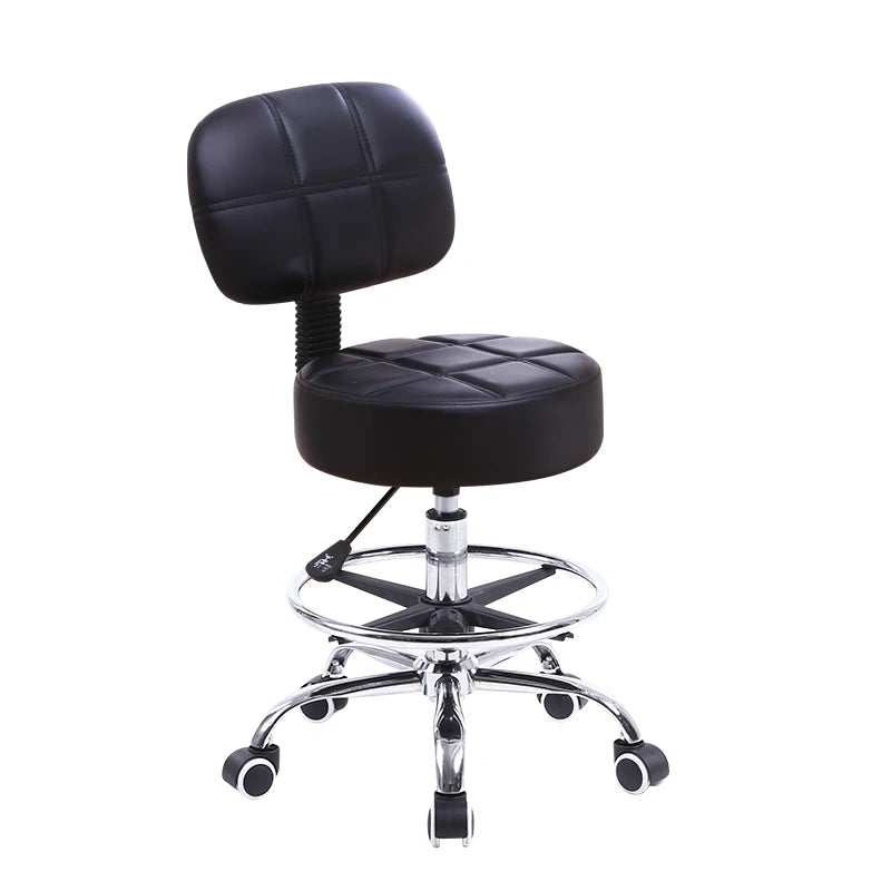 Moktan Sabai Swivel Rolling Stool PU Leather Height Adjustable Drafting Task Chair with Back Black