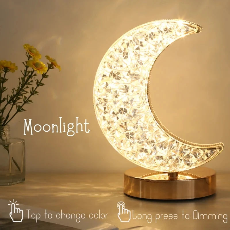 Moktan Sabai Crystal Touch LED Night Light – USB Dimmable Moon Lamp for Bedroom & Girls Room