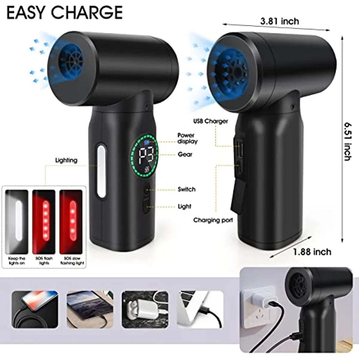 Moktan Sabai 7500mAh Portable Air Duster – Cordless Compressed Blower & Vacuum for PC Keyboards