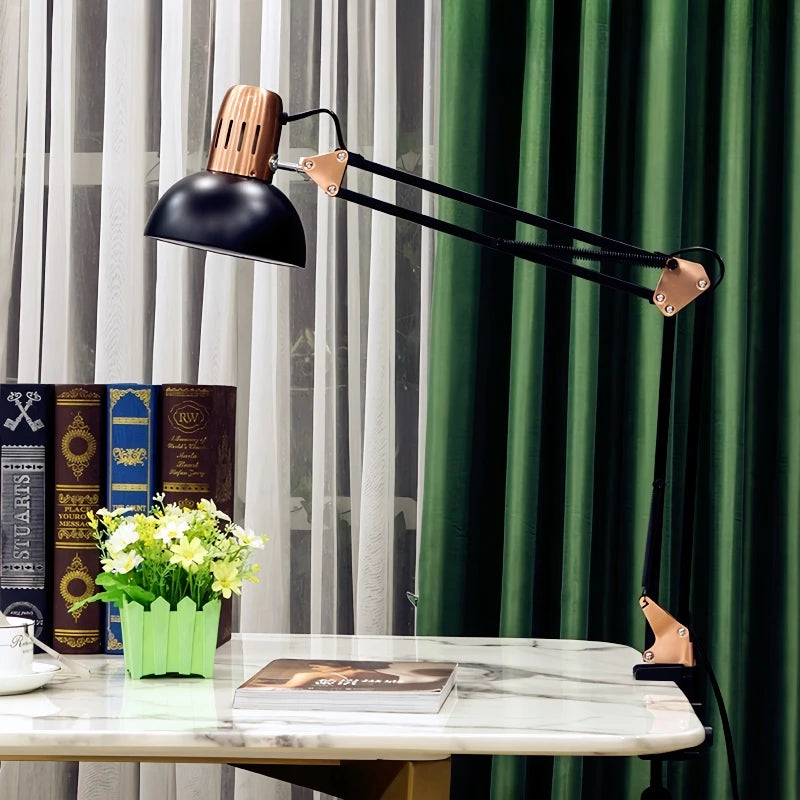 Moktan Sabai Industrial Foldable LED Table Lamp with Clamp Telescopic Swing Arm for Desk