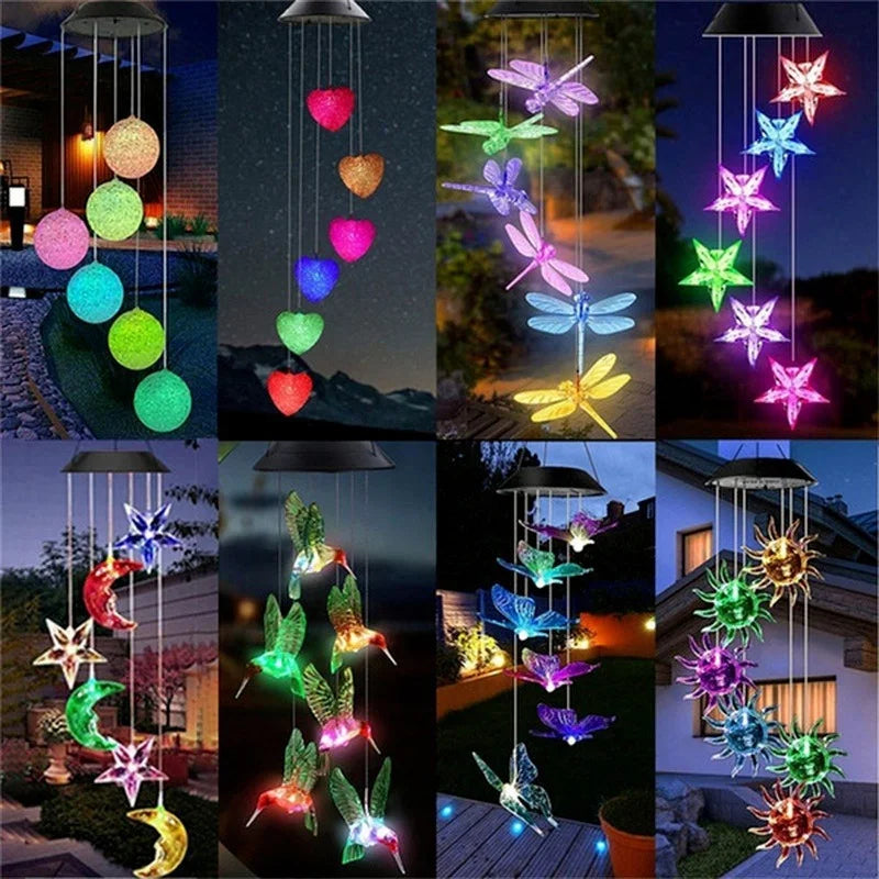 Moktan Sabai Solar LED Wind Chime Crystal Ball Color Changing Garden Hanging Light