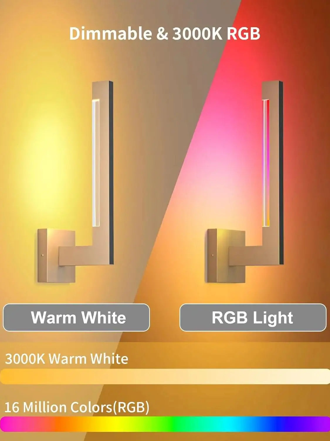 Moktan Sabai Modern Wall Sconces Dimmable RGB LED Wall Light with Remote for Living Room Bedroom 2 pcs 3000K 10W