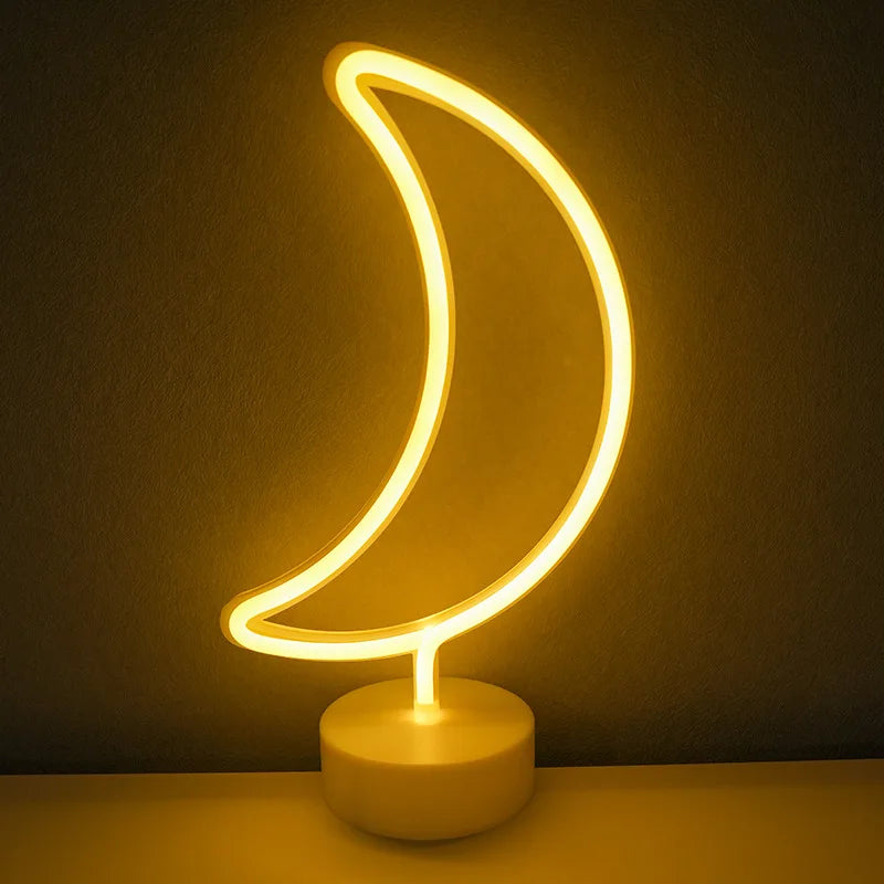 Moktan Sabai Neon Night Light USB Battery Table Lamp Flamingo Cactus Room Decor for Bedroom moon