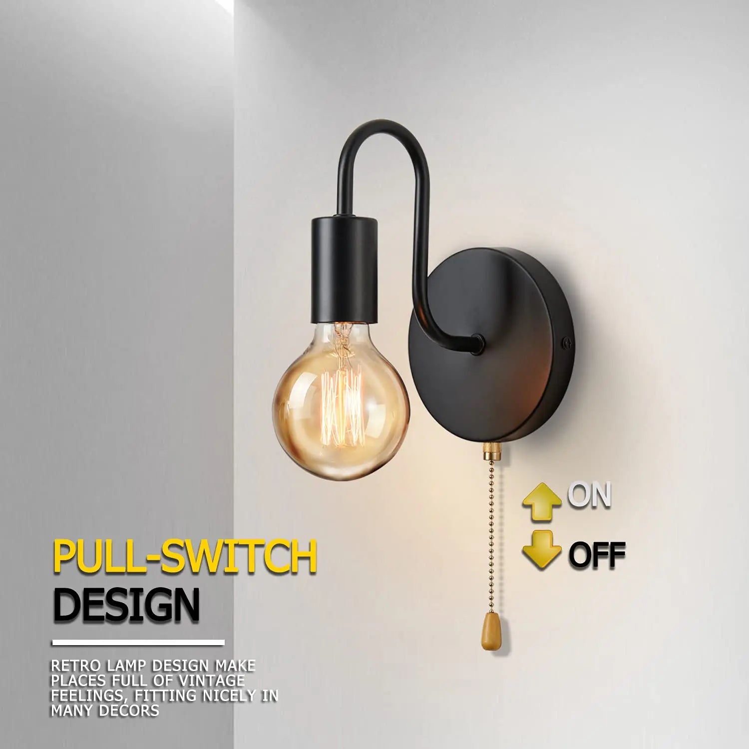 Moktan Sabai Industrial Black Wall Sconce – Nordic E27 Iron Lamp for Bedroom & Bathroom Decor