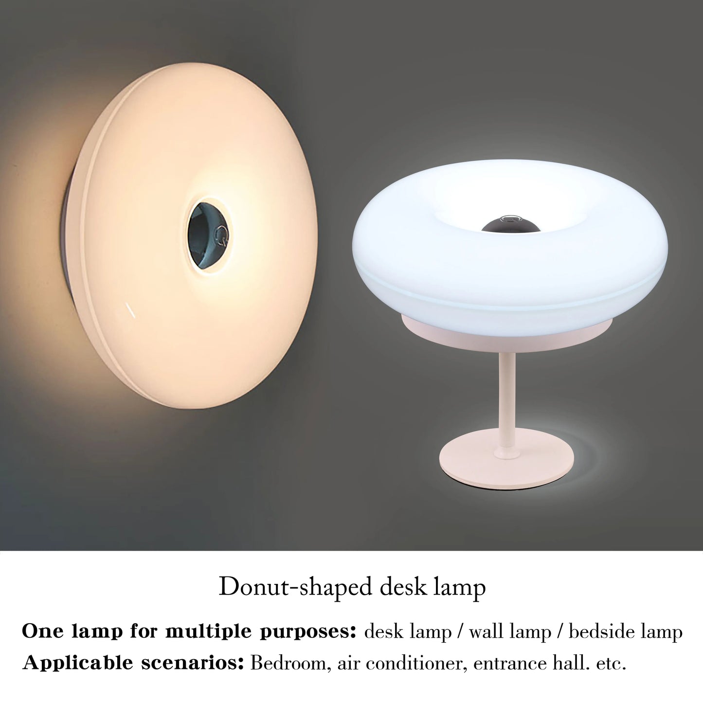 Donut Table Lamp Touch Dimmable Rechargeable LED Bedside Desk Light Home