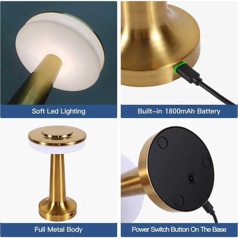 Moktan Sabai Metal Touch Table Lamp USB Rechargeable Portable Bedside Night Light for Bar
