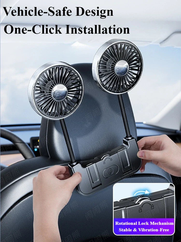 Moktan Sabai Comfort Breeze | Dual-Head Rear Seat Fan with 360° Rotation & USB-C Charging | Adjustable Airflow for Passenger Comfort