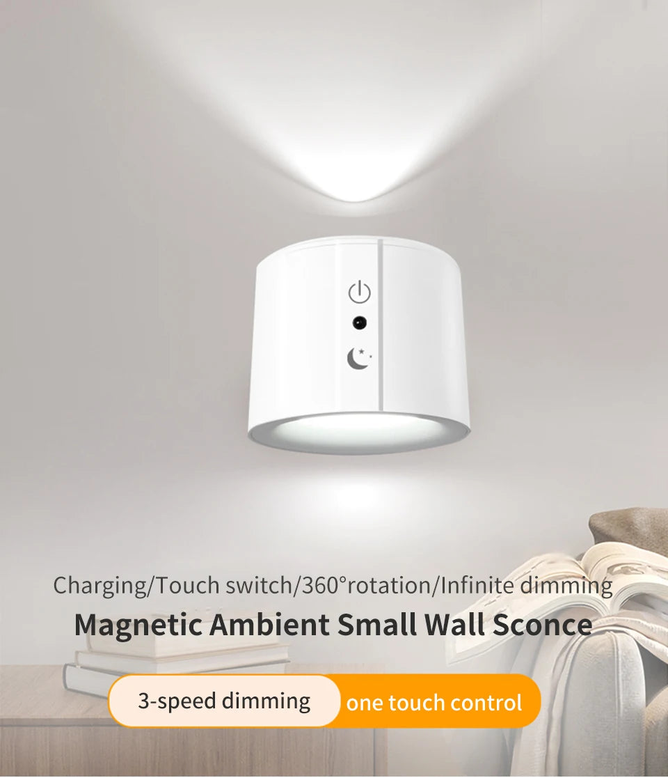 Moktan Sabai Wireless LED Wall Sconce Light 360° Rotatable Touch Control 3 Color Bedroom Lamp