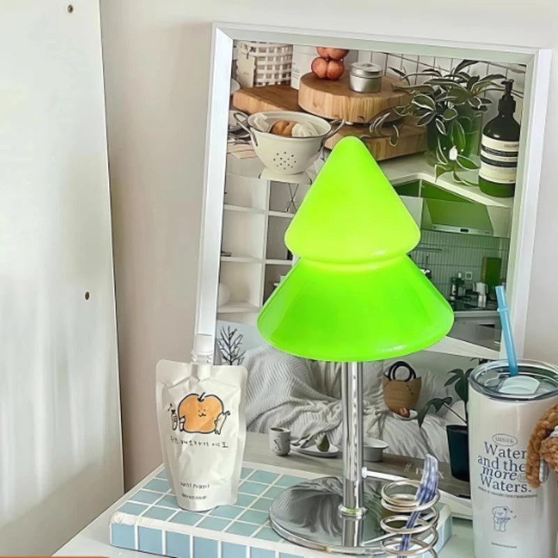 Glass Christmas Tree Table Lamp for Holiday Decor Bedroom Living Room Night Light