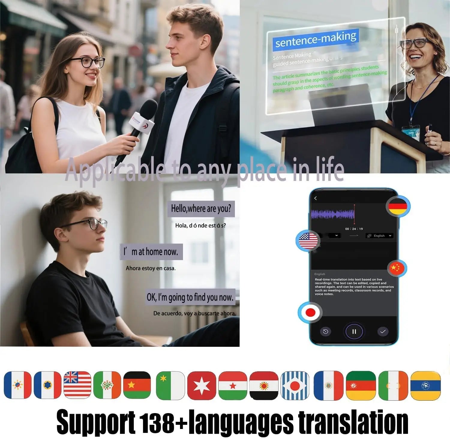 Moktan Sabai AI Translation Smart Glasses Photochromic Lenses Real Time 160+ Languages
