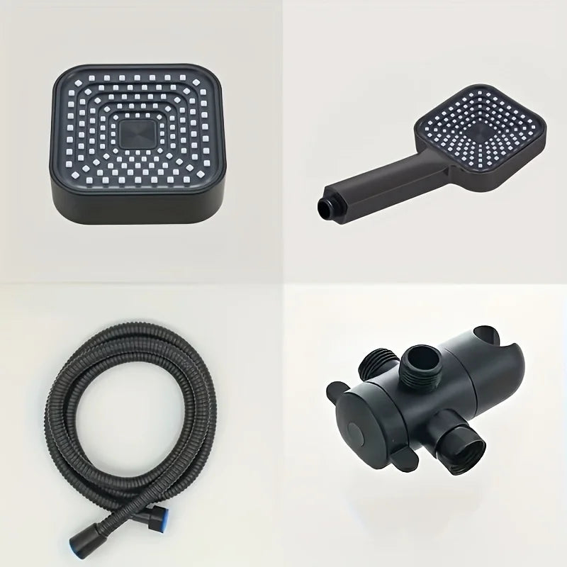 Moktan Sabai High-Flow 2-in-1 Handheld & Rain Shower Head Set Square Wall-Mounted Bathroom Black 4 inch