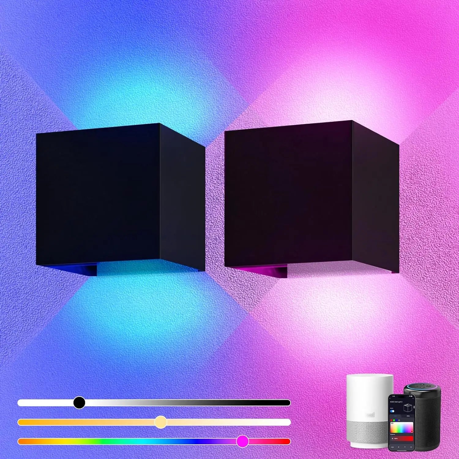 Moktan Sabai 2 Pack Smart Outdoor Wall Lights RGBCW 10W LED Patio Lights App Voice Control APP
