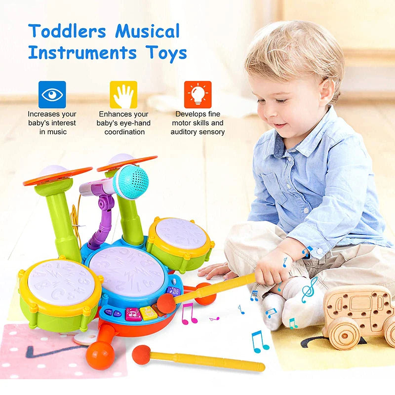 Moktan Sabai Toddler Drum Set with Microphone Kids Musical Toy 1-3 Years Lights
