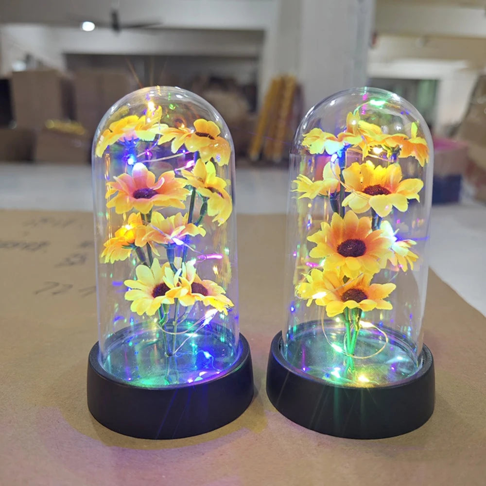 Moktan Sabai Sunflower LED Glass Dome Night Light Artificial Flower Graduation Gift Home Decor