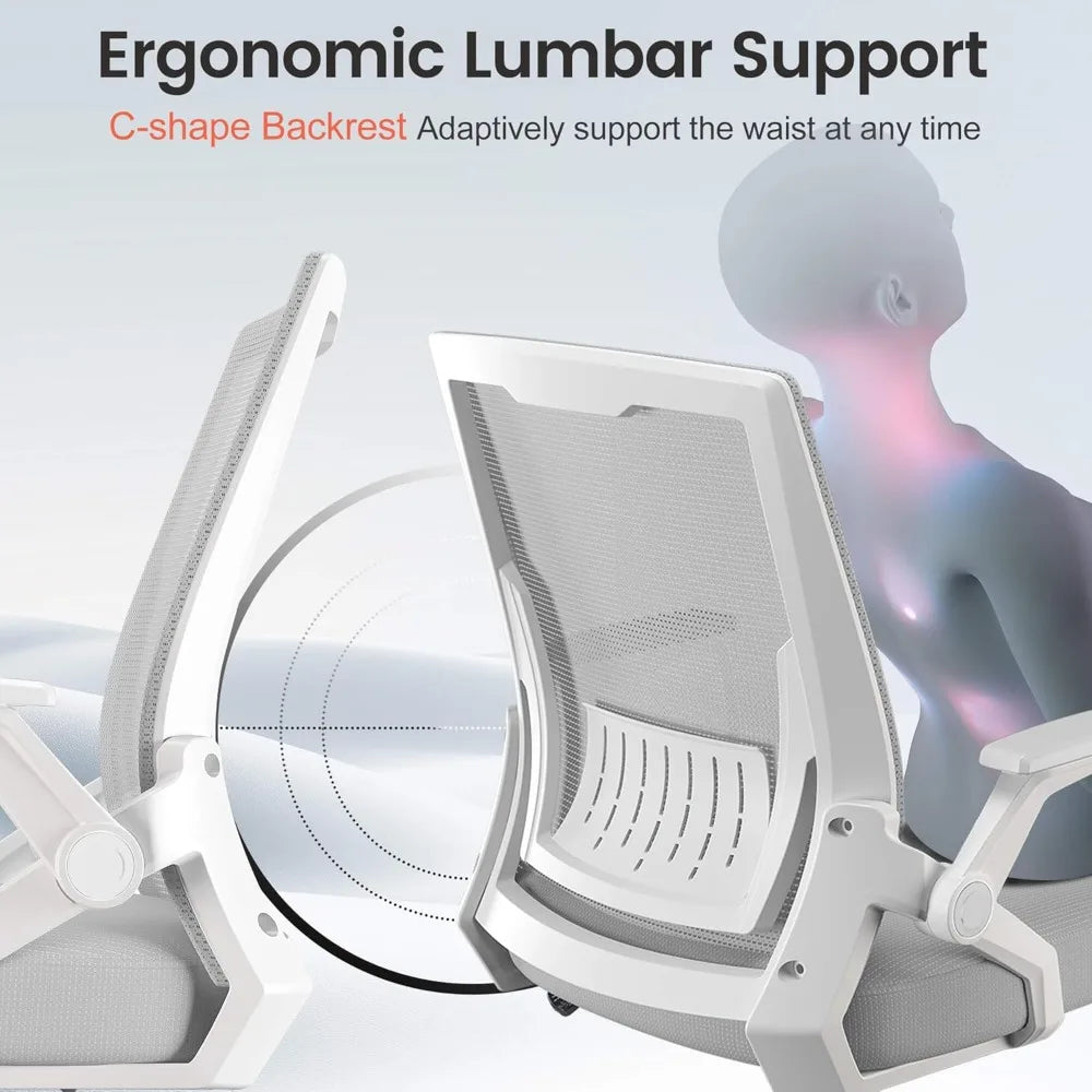 Moktan Sabai Ergonomic Mesh Office Chair Flip-Up Armrests Lumbar Support Wide Seat