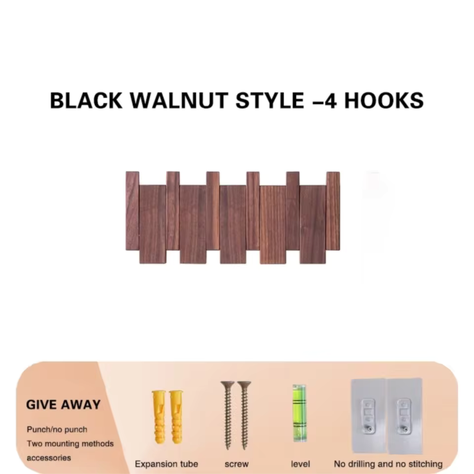 Moktan Sabai Wooden Piano Coat Rack Wall Mounted Solid Wood Hooks 4 6 8 Hook Organizer