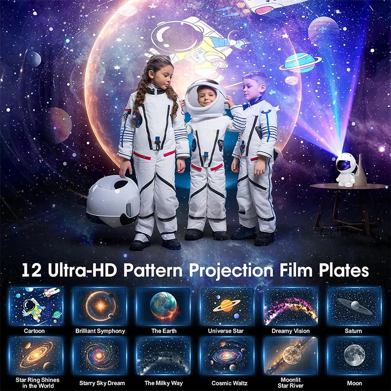 Moktan Sabai Astronaut Galaxy Projector Star Light with 12 Space Films 360 Rotating Planetarium