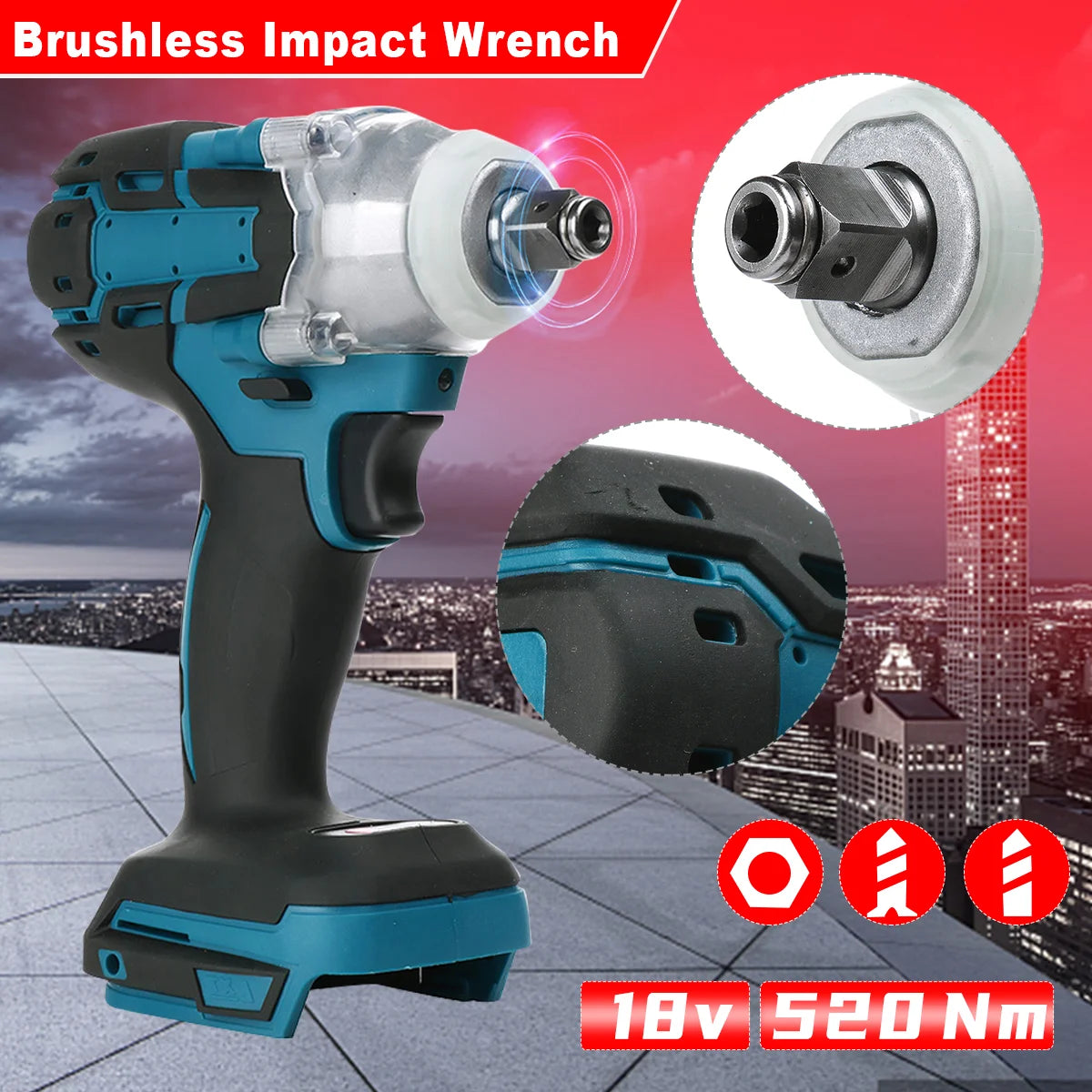Moktan Sabai 1/2'' Brushless Cordless Impact Wrench 520NM 18V Battery High Torque Tool