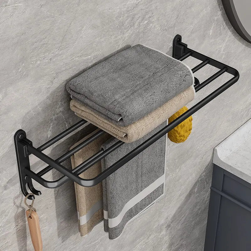 Moktan Sabai Black Towel Rack | Wall Mounted Bathroom Shelf