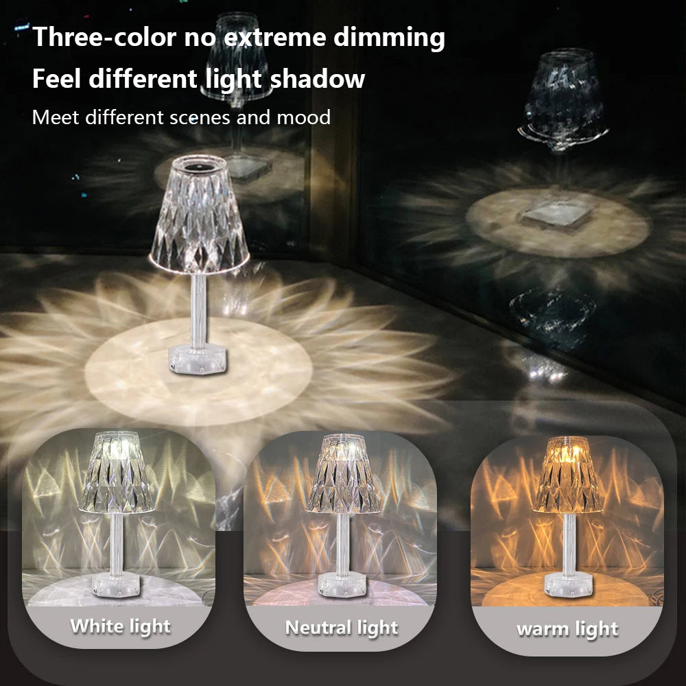 Moktan Sabai Diamond Crystal Projection Night Light USB Touch Control Bedside Desk Lamp Decor