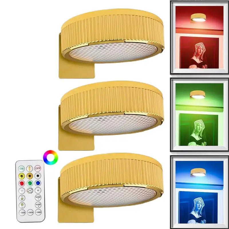 Moktan Sabai 3 Pack Remote Control Picture Lights Battery Powered Dimmable Art Display Lamps