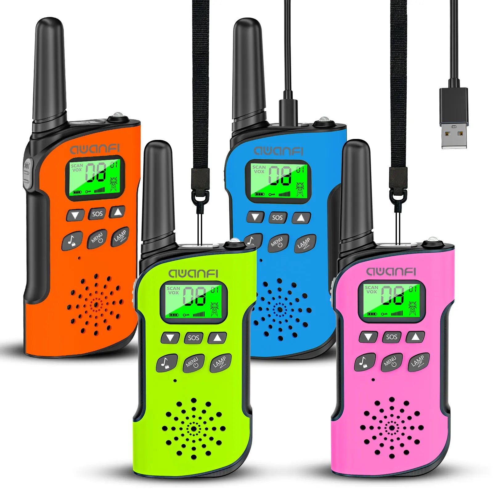 Moktan Sabai Rechargeable Walkie Talkies 4 Pack Long Range Kids Radios USB C Camping