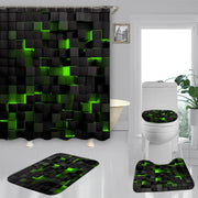 Moktan Sabai 4-Piece Waterproof Shower Curtain Set with Hooks & Bathroom Floor Mats Blue Black