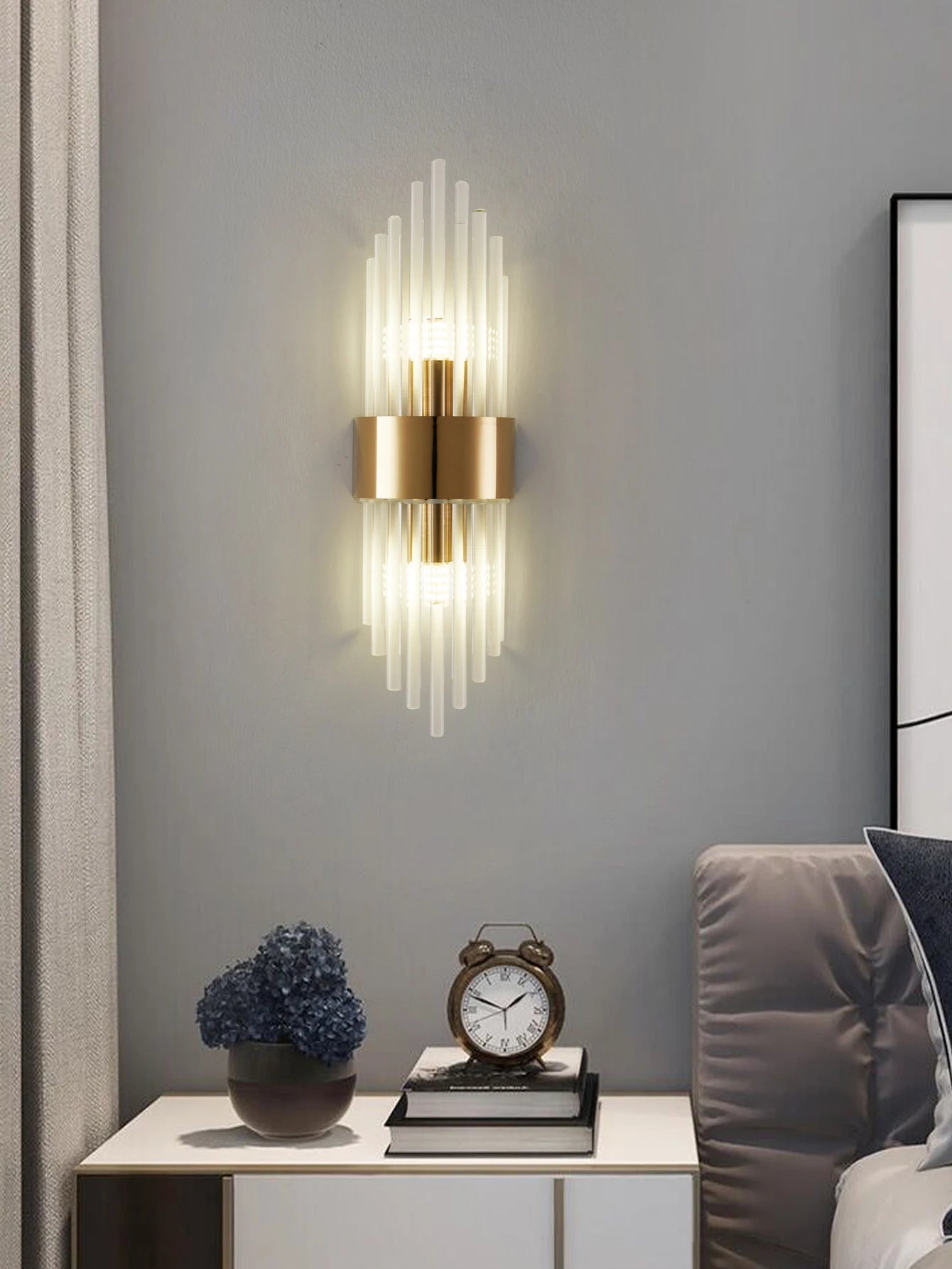 Moktan Sabai Crystal Wall Sconce G9 – Gold/Black Stainless Steel Light for Bedroom & Living Room