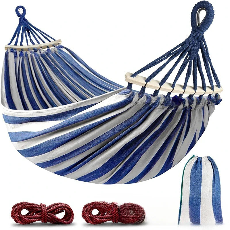 Moktan Sabai Double Canvas Hammock with Wooden Spreader Bars Anti-Roll Portable 220×150cm