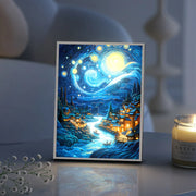 Moktan Sabai Starry Night LED Art Lamp 3D Night Light Van Gogh Style Aesthetic Room Decor Small(15.5x21.5cm)