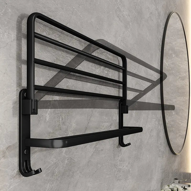 Moktan Sabai Black Towel Rack | Wall Mounted Bathroom Shelf