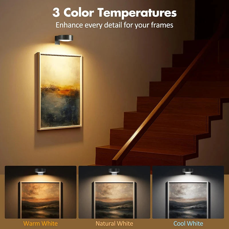 Moktan Sabai 3 Pack Magnetic Picture Lights with Remote Dimmable Battery Art Wall Lights