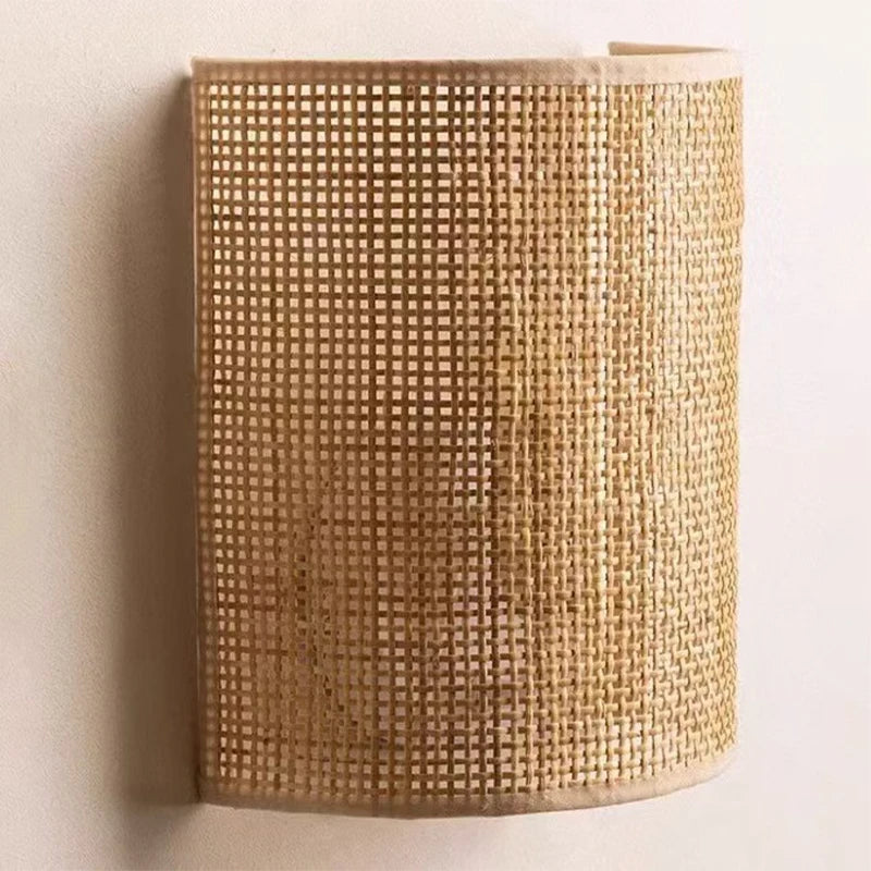Moktan Sabai Vintage Rattan Wall Light E27 Handwoven Rope Sconce for Bedside Living Room
