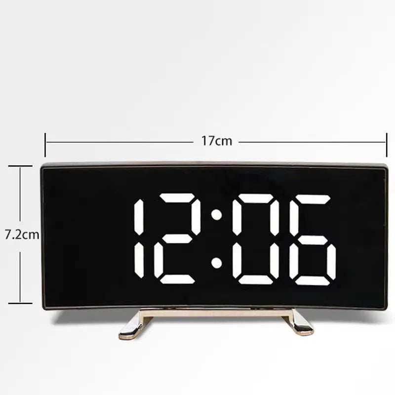 Moktan Sabai LED Mirror Alarm Clock Large Curved Digital Desktop Smart Silent Living Room