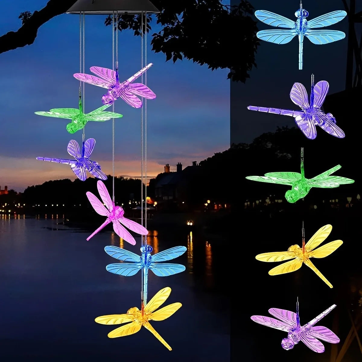 Moktan Sabai LED Solar Wind Chimes Color Changing Butterfly Dragonfly Hummingbird Outdoor Gift dragonfly 0-5W