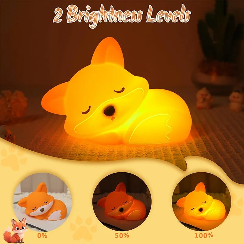 Moktan Sabai FoxyGlow | Squishy LED Fox Night Light with USB Rechargeable Nursery Decor