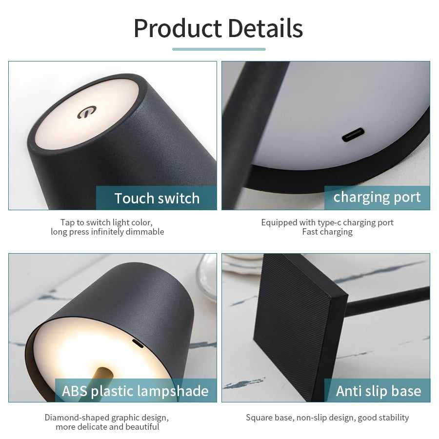 Moktan Sabai LED Table Lamp | 3 Level Dimmable Wireless Touch Desk Light USB Rechargeable Lamp