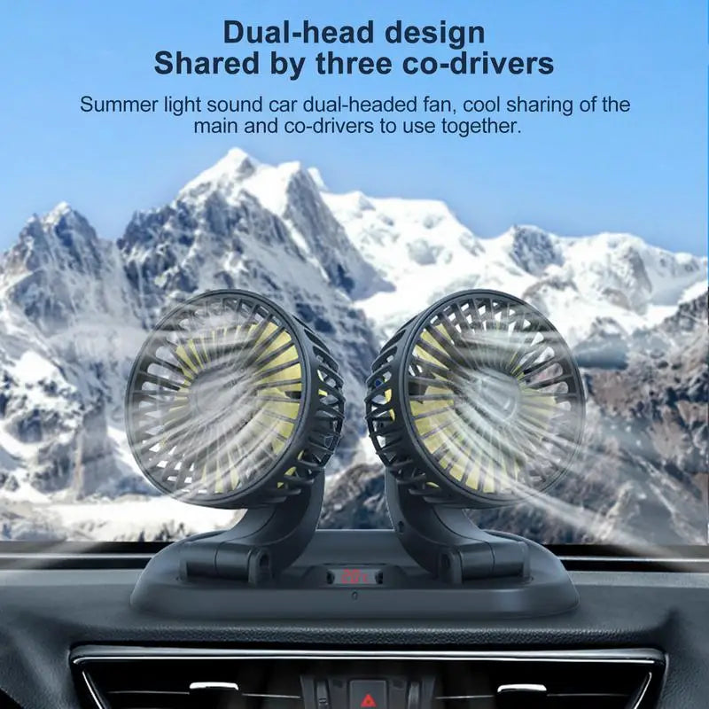 Moktan Sabai Dual Head Car Fan | 12 Volt Portable Fan with 3-Speed Settings | Compact Design for Enhanced Air Circulation