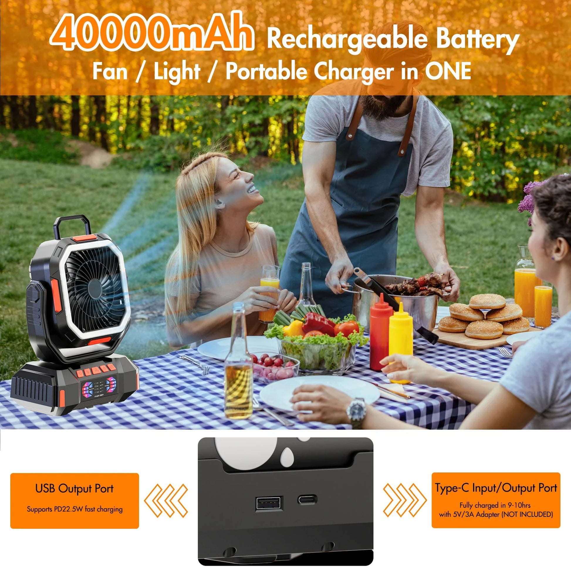 Moktan Sabai Outdoor Companion | Rechargeable Camping Fan with LED Light & Power Bank | Portable Battery Fan for Ultimate Outdoor Comfort