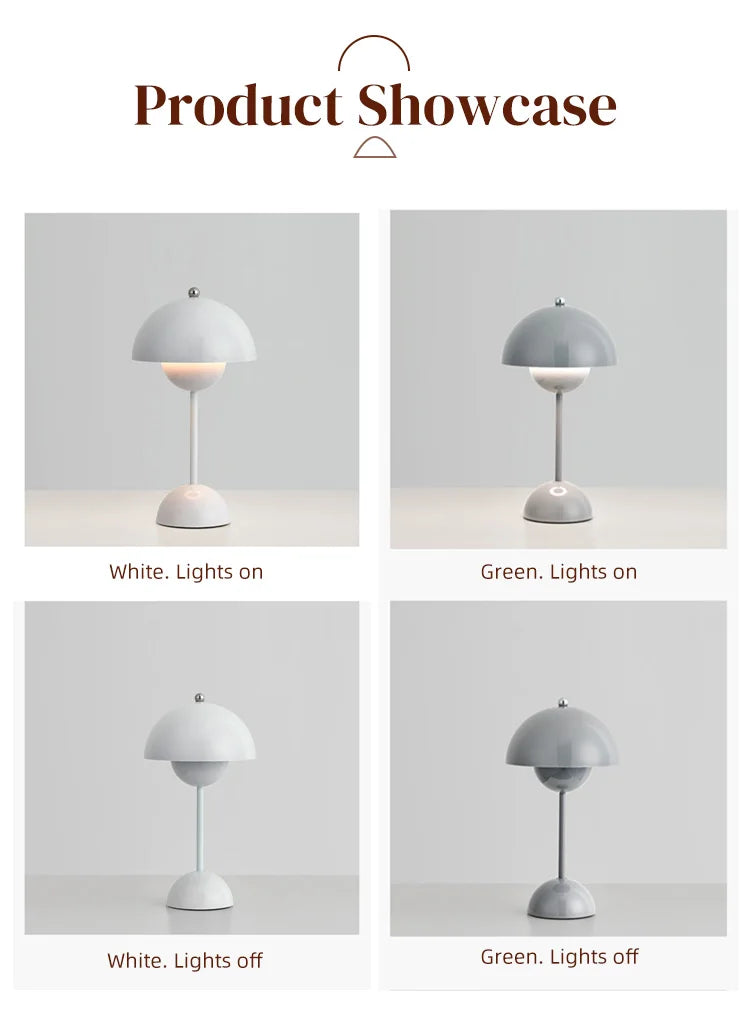 Portable LED Mushroom Table Lamp Touch Dimmable Rechargeable Flowerpot Light