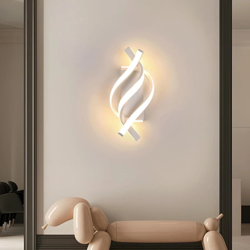 Moktan Sabai Curved Spiral LED Wall Lamp – Modern Light Fixture for Bedroom, Living Room, Hall
