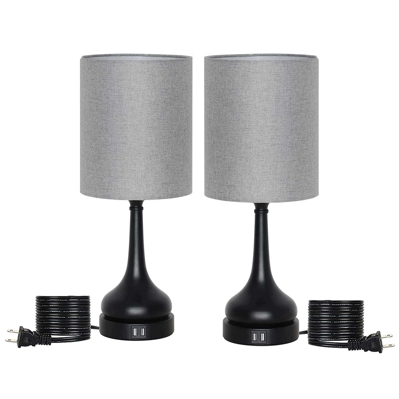 Moktan Sabai Bedside Table Lamp Set of 2 Touch Control Lamps with USB Charging for Bedroom GRAY United States