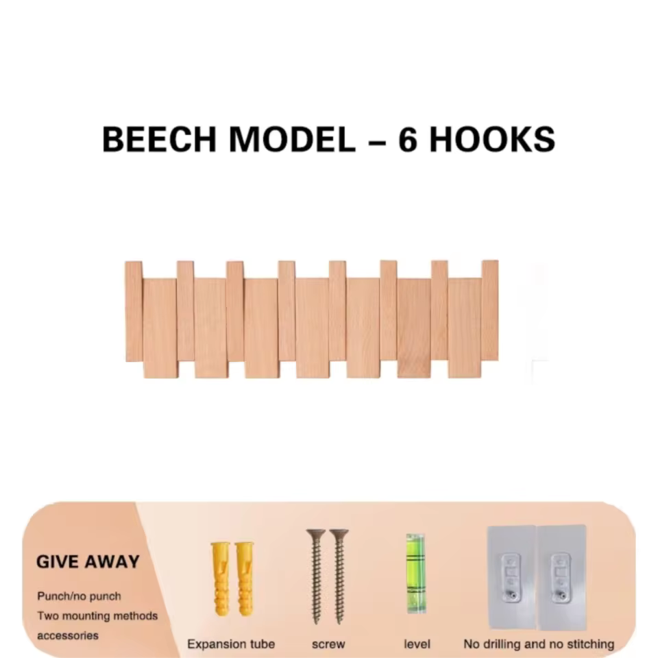 Moktan Sabai Wooden Piano Coat Rack Wall Mounted Solid Wood Hooks 4 6 8 Hook Organizer