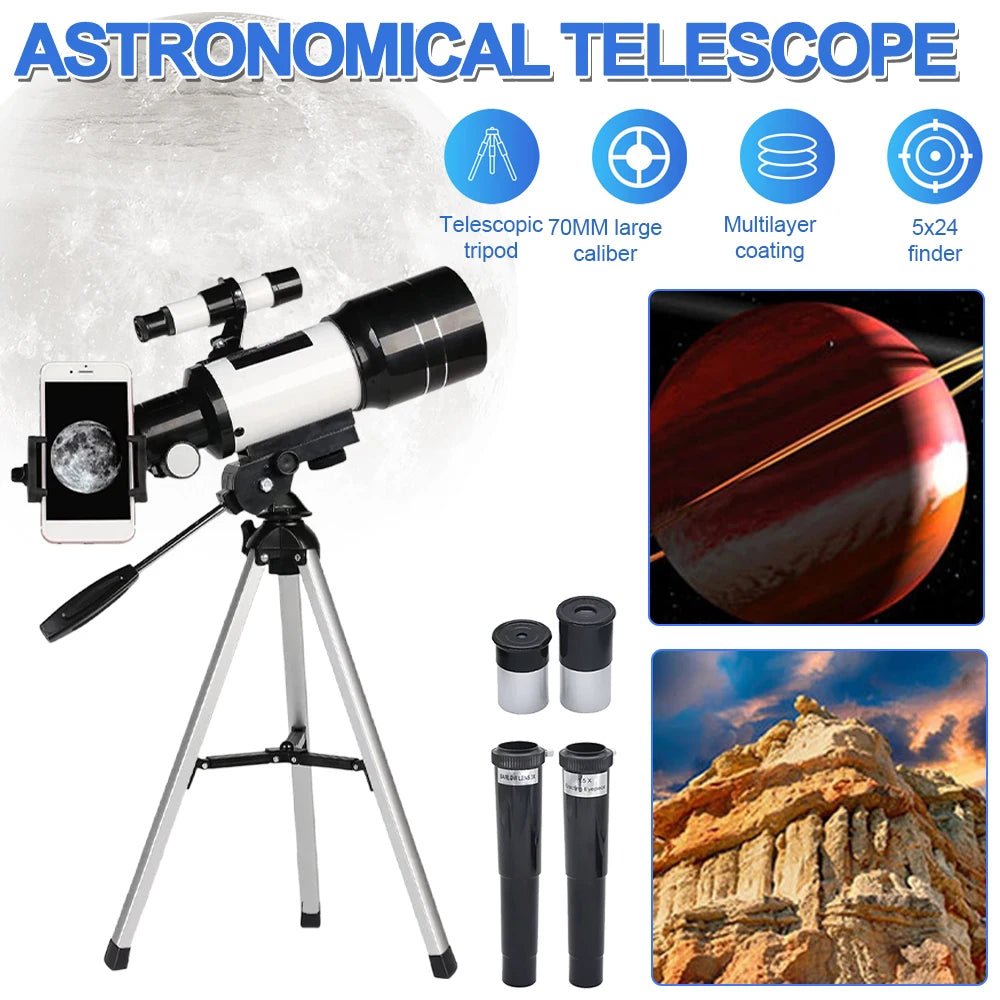 Moktan Sabai 150X Astronomical Telescope 70mm Aperture Portable Refractor with Phone Adapter