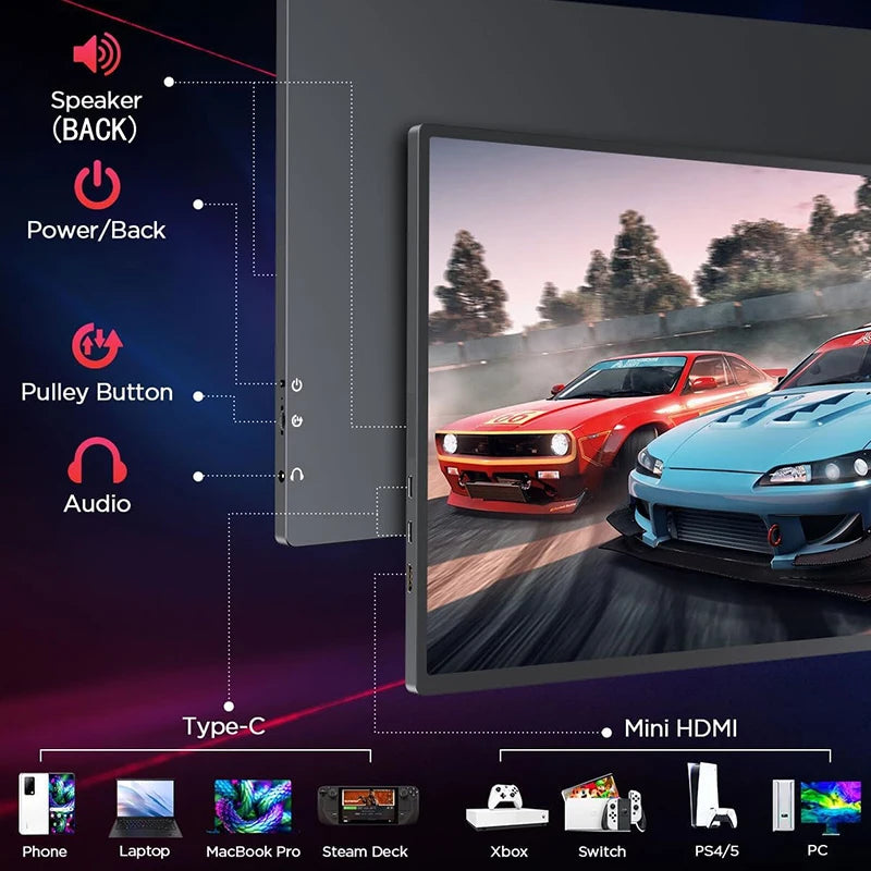 Moktan Sabai 16" Portable Monitor FHD 144Hz IPS 1200P HDR HDMI USB-C VESA Second Screen
